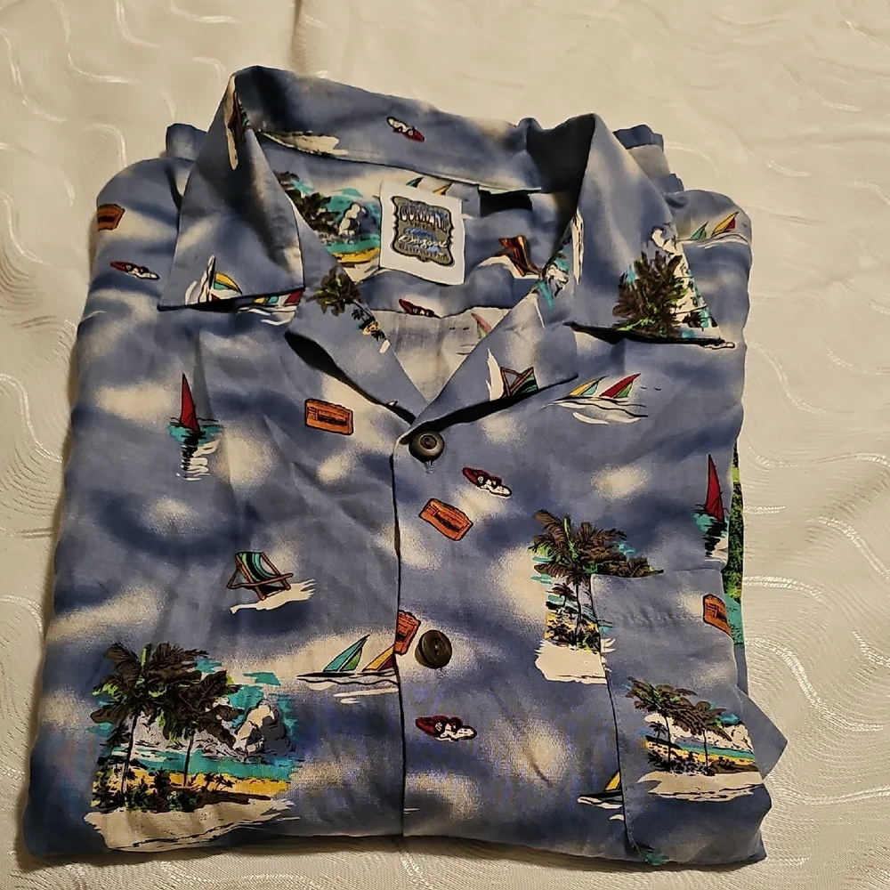 Ocean Current Multicolor Scenic Hawaiian Shirt Mens Large